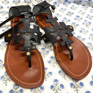Tory Burch Phoebe Flat Thong Sandals Black leather